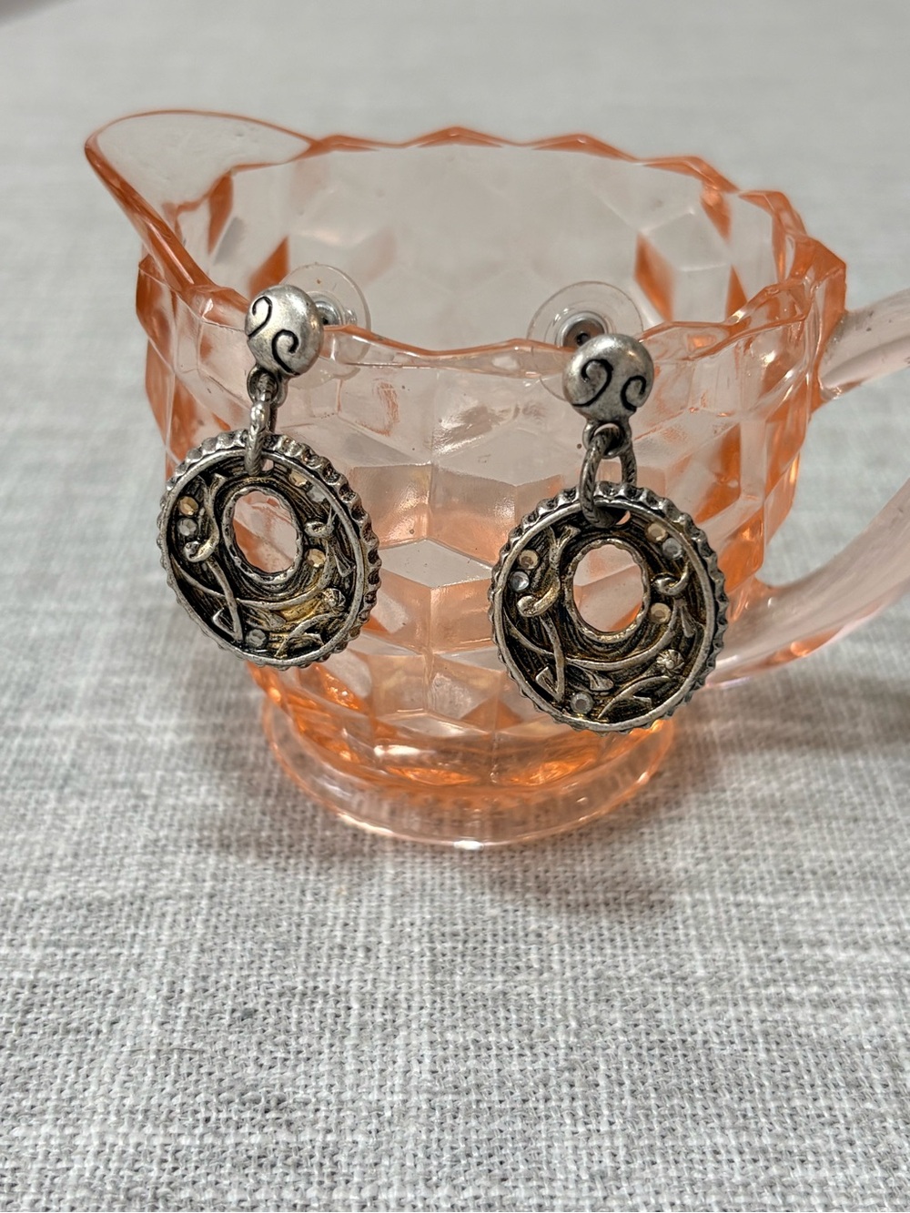 Chico's Two-Tone Silver and Gold Filigree Round Drop Earrings